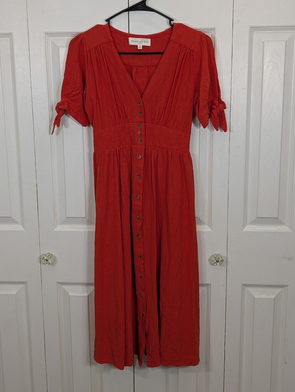 Brass and Roe: Button Down Midi Dress - Red - Size Small
